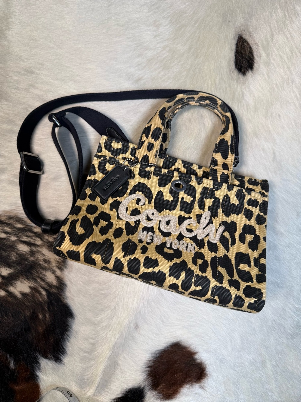 Coach Leopard Print Canvas Mini Tote Crossbody Bag
